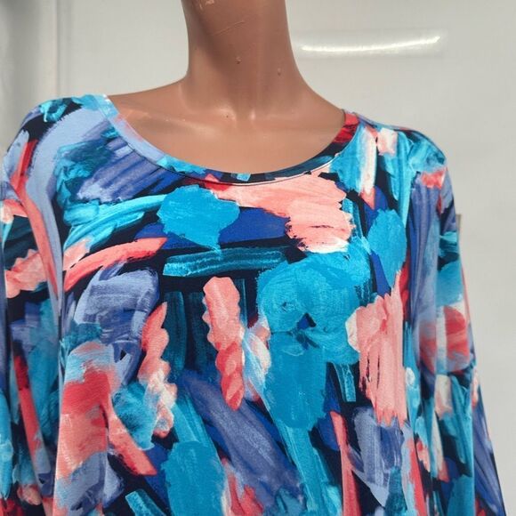 LOGO Lori Goldstein XL. Rayon Multicolor Scoop Neck Long Sleeve Tunic Top - Picture 4 of 11